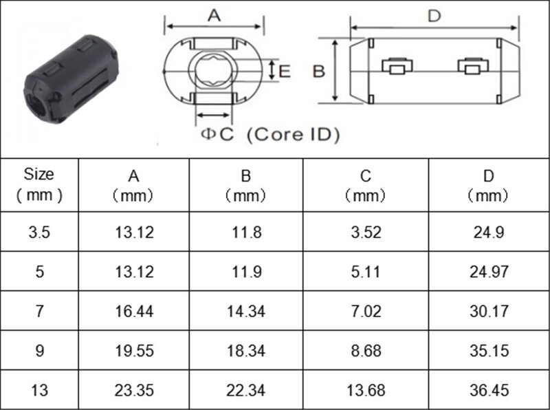 Cable de anillo de obturador de núcleo de ferrita, accesorio a presión para filtro supresor de ruido RFI EMI, 22 Uds.