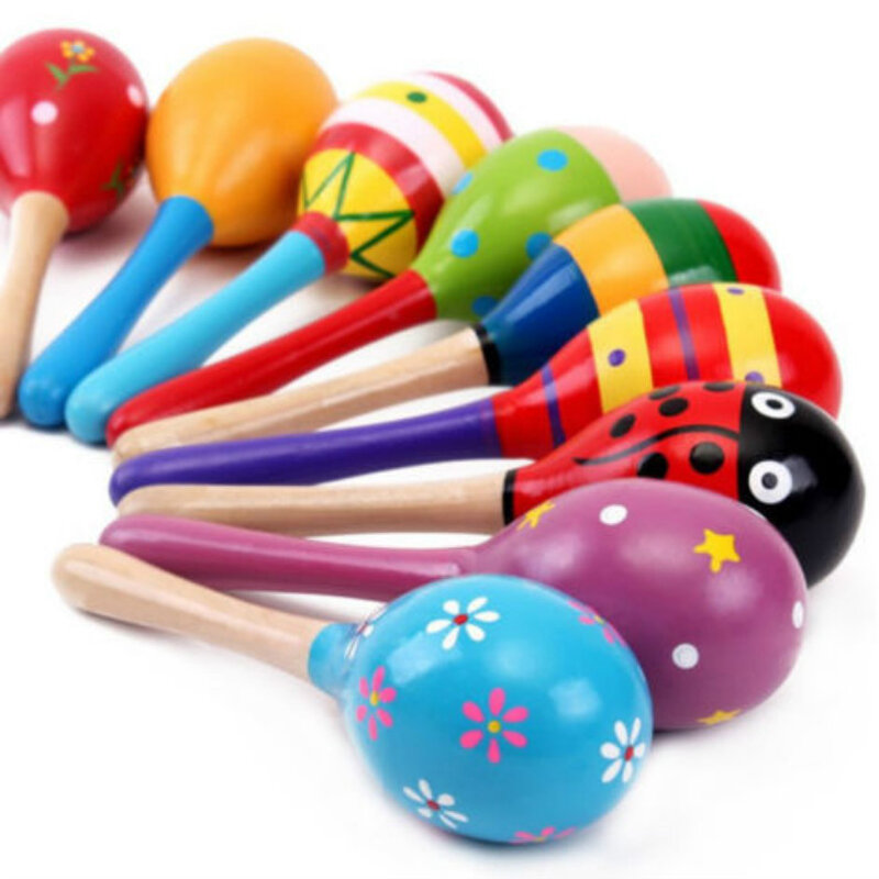 1PC Colorful Wooden Maracas Baby Child Musical Instrument Rattle Shaker Party Toy Random Color