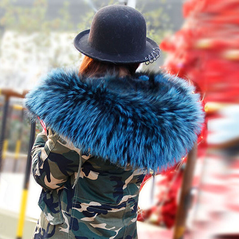 MMK 100% kołnierz z prawdziwego futra na płaszcz z kapturem luksusowy ciepły naturalny szop szalik kobiety duża, futrzana kołnierz szalik kurtka damska kurtka