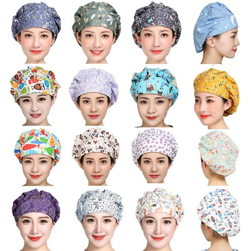 Chapeau de noël pour femmes, bandeau en coton imprimé, casquette bouffante, lavable, réutilisable, pour le travail, Gorro Enfermera # J