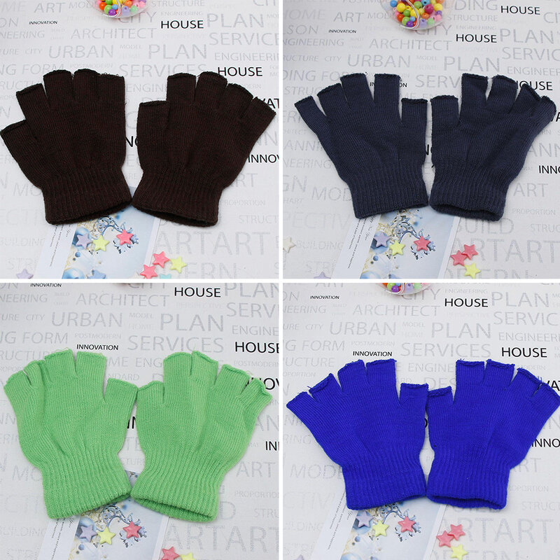 Ladies Winter Fingerless Gloves Mittens Solid Color Women Half Fingers Warm KnitMagic Gloves Mittens Men Unisex Black White 2023