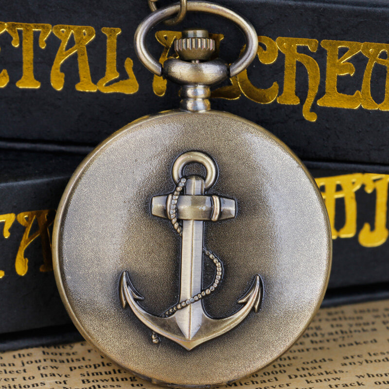 Kwarcowy zegarek kieszonkowy wzór kotwicy ręcznie morski antyczny naszyjnik łańcuszek Casual Men zegarki prezenty