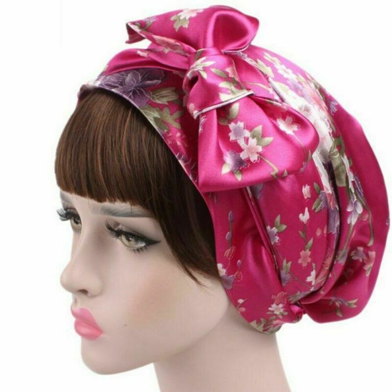 Women Silk Shower Cap Night Sleep Cap Hair Bonnet Hat Head Cover Satin Turban Headscarf