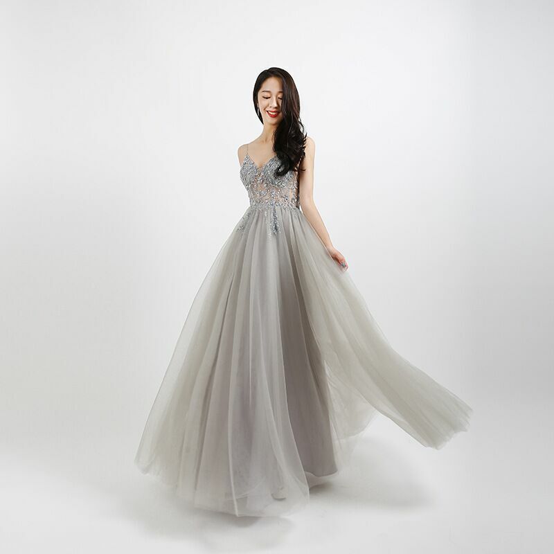 Frisado cristal vestidos de baile 2023 longo sexy ver através de uma linha dividir tule v pescoço cinta espaguete noite formal vestido