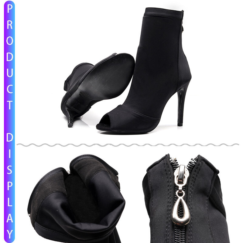 Discounts Sale Jazz Salsa Ballroom Latin Dance Shoes High Heel For Dancing Women Training Ladies Black Flock 1022 Summer Boots