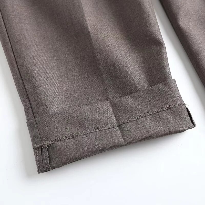 Dave & Di proste jednolite, luźne plisowane proste spodnie damskie styl angielski urząd Lady modne garnitury spodnie spodnie typu Casual kobiet
