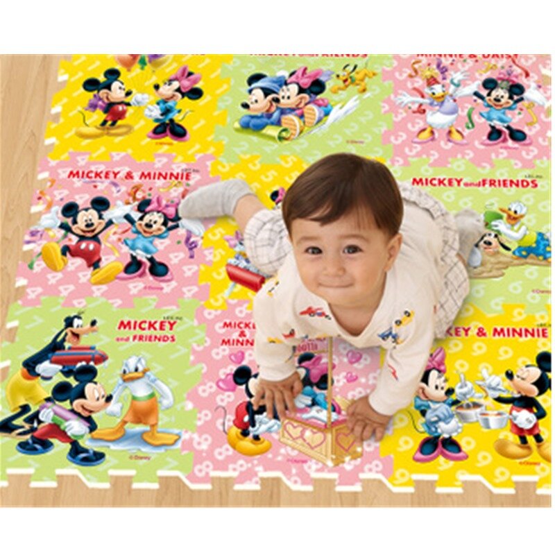 Tapis de jeu Mickey et Minnie pour enfants, 9 pièces par lot, 30x30cm, tapis de sol en mousse glacée, tapis de jeu rampant