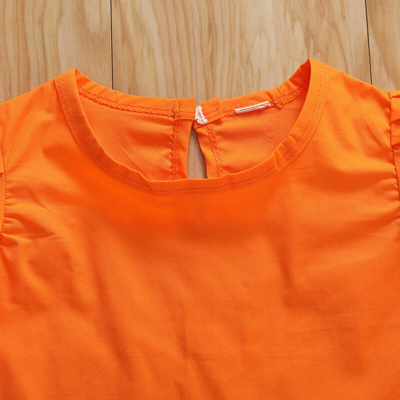 Conjunto de ropa de dos piezas de moda de verano para niñas pequeñas con mangas anaranjadas y Falda con cremallera
