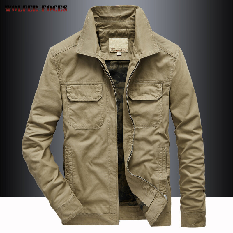2021 jaqueta masculina primavera e outono casual jovem e meia-idade solto grande algodão multi bolso lapela jaqueta de trabalho