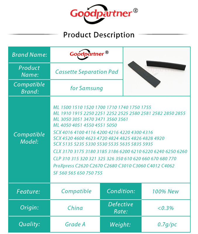 Samsung用の減摩シートパッド、JC73-00140A、JC97-019311A、JC67-00605A、JC63-01669A、JC61-00580A、JC61-03344A、ml1710、10個