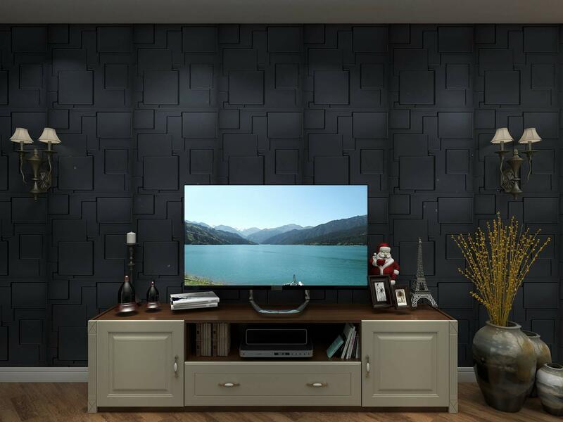 Plastic Decorative  Matt Black 3D Wall Panels Textured Design Art Pack of 12 Tiles 3D PVC Panels for Wall Background