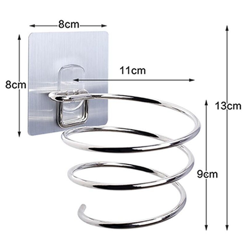 Hair Dryer Holder Blower Organizer Adhesive Wall Mounted Nail Free No Drilling Stainless Steel Spiral Stand Storage For Bathroom