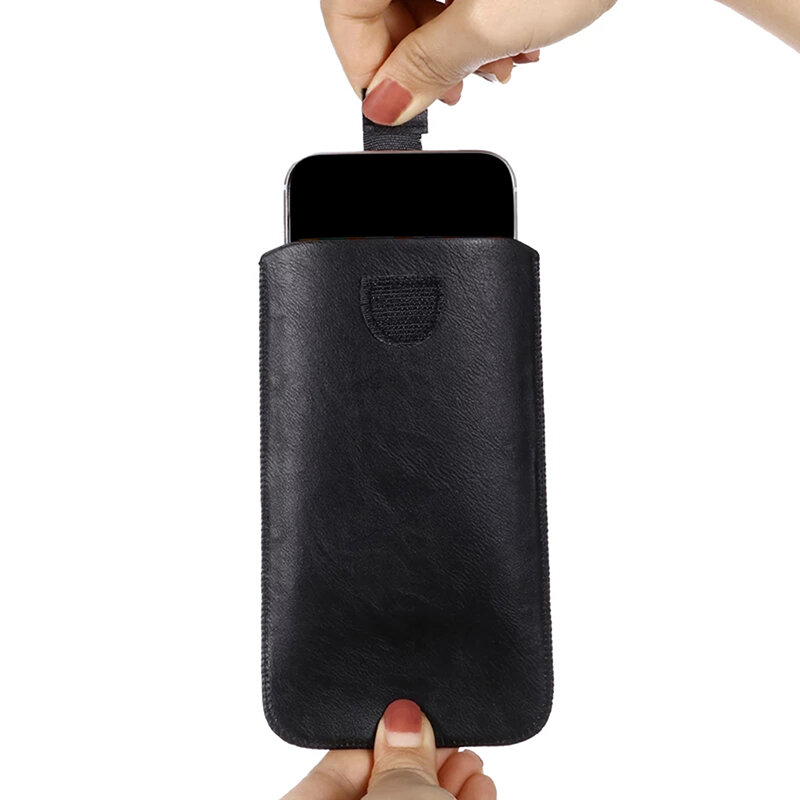 Caixa de couro ultra-fina com cinto para telefone inteligente, universal, para iphone, samsung, huawei, xiaomi, lg, 4.7-6.5 polegadas