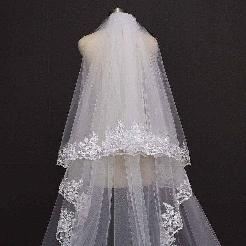 Véu de noiva em renda com 2 camadas, véu de casamento de 3 metros, 2t com pente e acessórios para blush