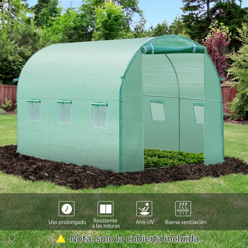 Крышка Outsunny для теплицы 300x200x200 см, туннельная тепличная палатка с 6 окнами и дверью для сада, с защитой от УФ-лучей, полиэтиленовая, зеленая