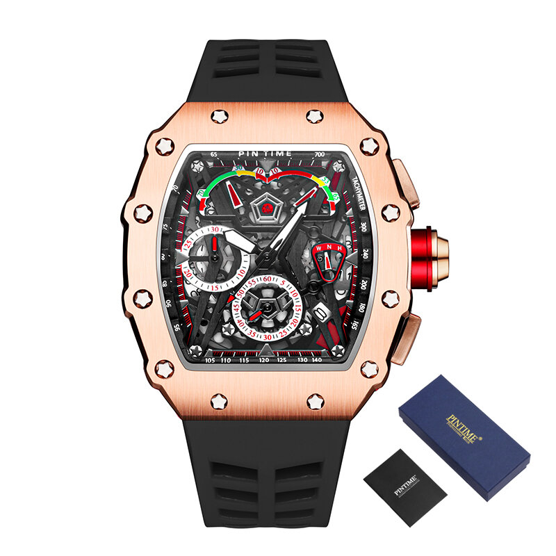 PINTIME Sport zegarek mężczyźni chronograf kwarcowy wojskowy męskie zegarki Top marka luksusowy złoty zegar Hip Hop Reloj Relogio Montre Homme