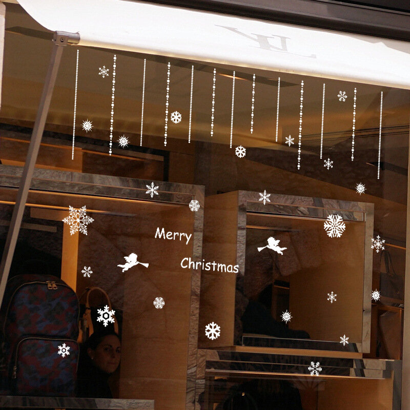 DIY decoración de ventanas de Navidad calcomanías reutilizables impermeables copos de nieve blancos puerta de vidrio/tiendas pegatinas de ventana