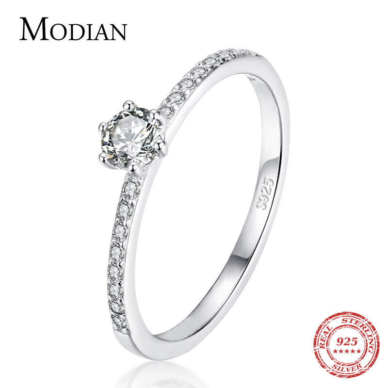 Modian – bagues rondes en argent Sterling 925 pour femmes et filles, bijoux fins en zircon cubique, cadeau idéal pour une déclaration de mariage