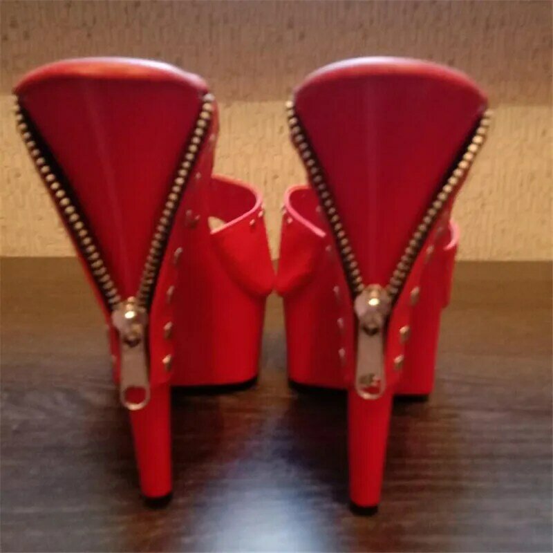 Scarpe da stella sexy con cerniera da 15cm, sandali estivi con tacco alto da 6 pollici, decorazione per tomaia con rivetto, scarpe da ballo per club