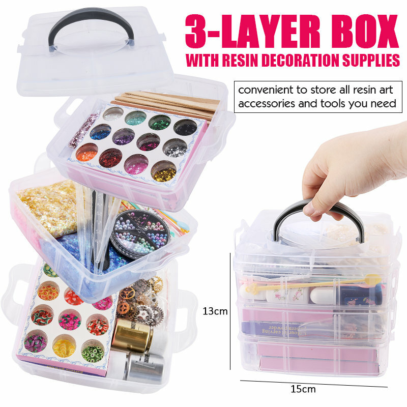 Epoxy Resin Accessories Kit With 3 Layers Box Filling Sequins Powder Metallic Foil Flakes Dried Flowers for DIY Jewelry Making