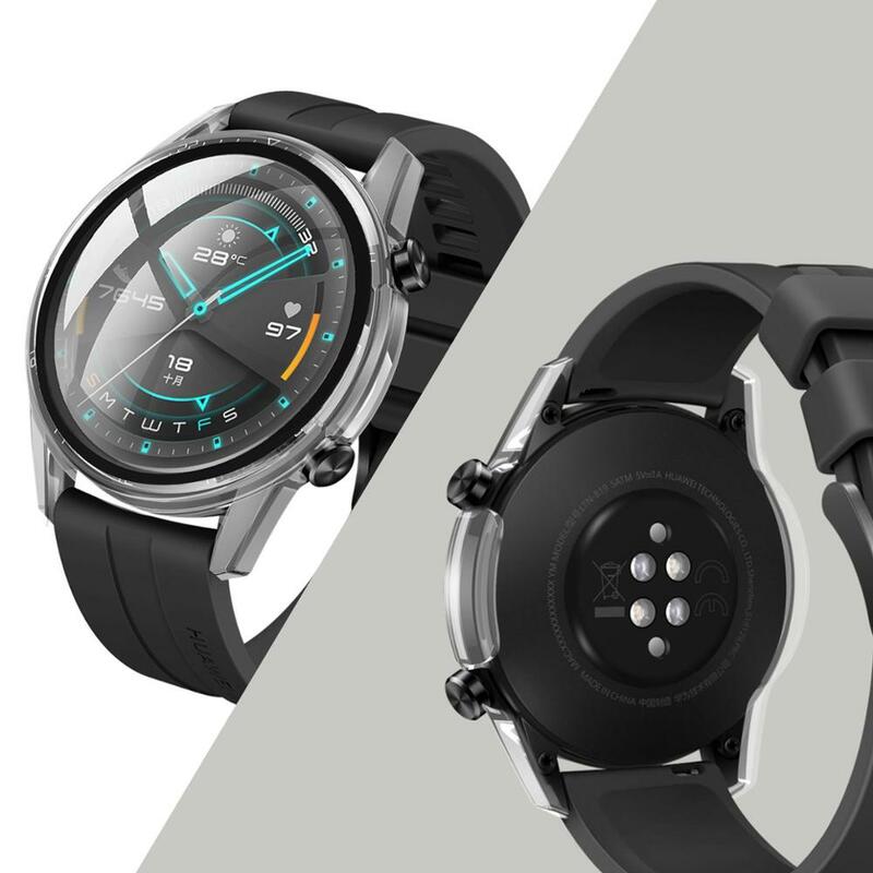 Capa protetora para smartwatch +, película de vidro temperado com cobertura completa, para relógio gt 2e 46mm/42mm