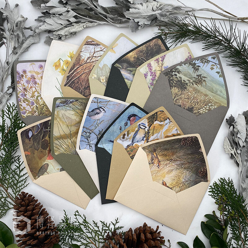 5 unids/set de sobres forrados de Estilo Vintage Natural, con paisaje Animal, para embalaje de tarjetas de regalo, envío directo