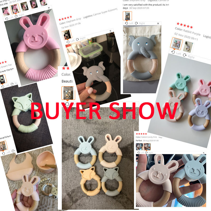 Let's Make Animal Silicone Teether Wooden Rabbit Ring 1PC BPA Free Accessories Teething Toys Food Grade BPA Free Baby Teethers