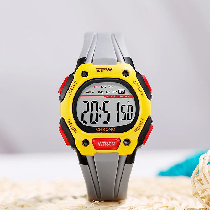 Tpw-女性用デジタル時計,寸法39mm,学校用,耐水性,3atm