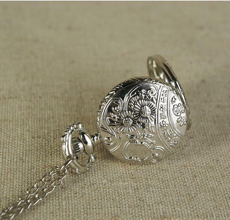 6053 маленькие серебряные двухсторонние карманные часы в форме сердца с отверстием, индивидуальные модные трендовые карманные часы