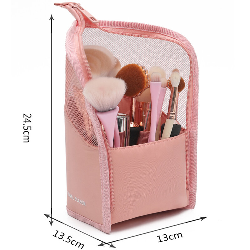 Bolsa de cosméticos con soporte para mujer, bolsa de maquillaje transparente con cremallera, organizador de viaje para brochas de maquillaje, 1 unidad