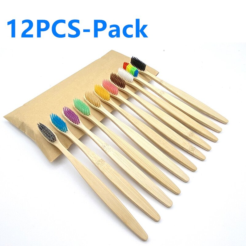12PCS mixed color bamboo toothbrush Eco Friendly wooden Tooth Brush Soft bristle Tip Charcoal adults oral care toothbrush