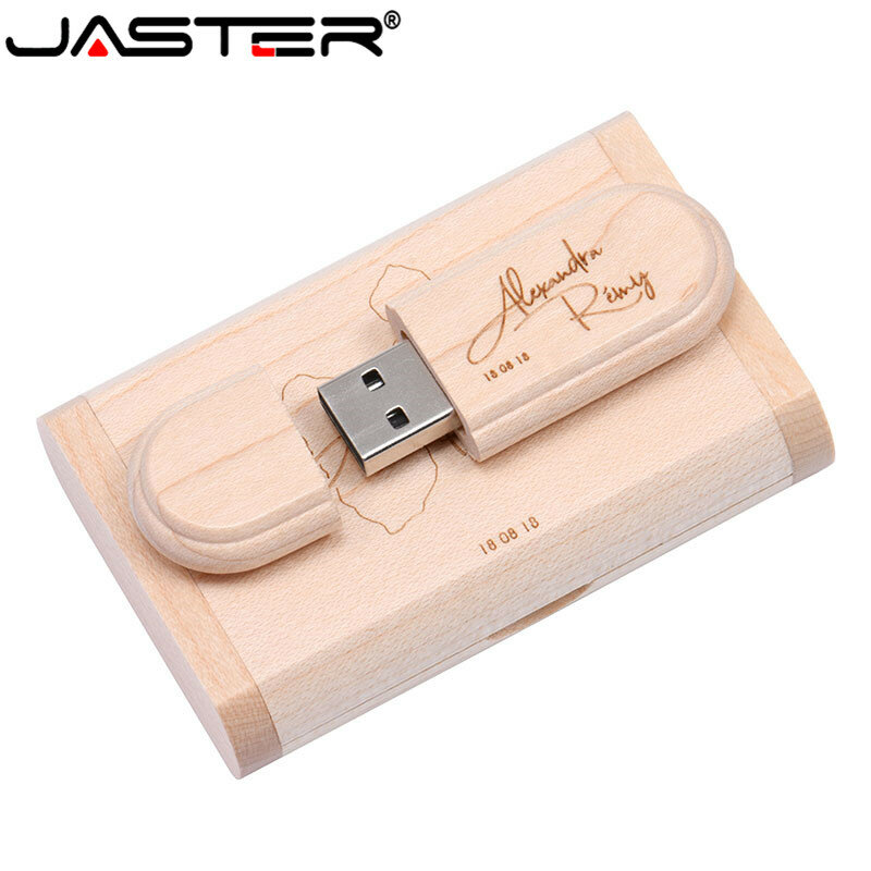 Jaster (logo grátis) pen drive usb de madeira + caixa de memória original criativo 8gb 16gb flash drive pendrive usb em bastão presente de casamento