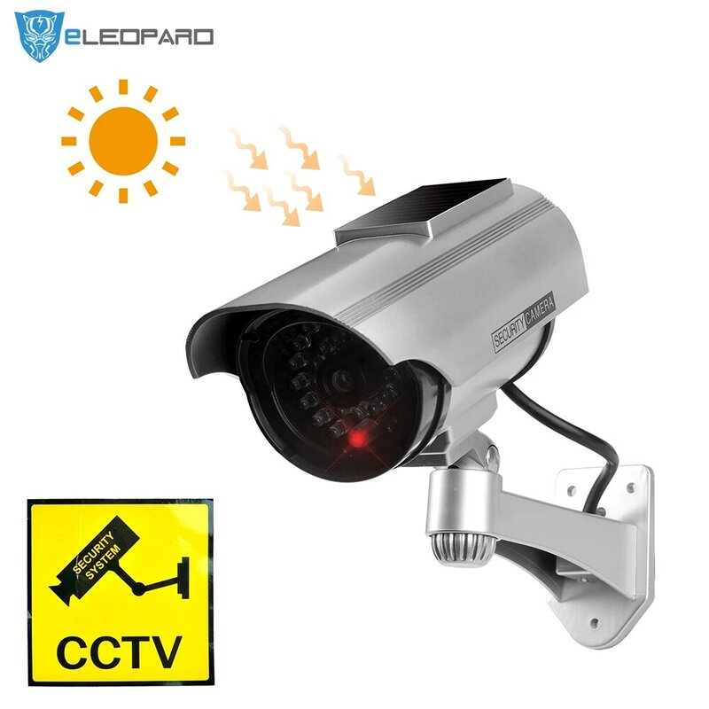 Outdoor Dummy Camera Security Solar Panel Fake Camera Simulation Indoor Bullet LED Light Monitor CCTV Surveillance Waterproof