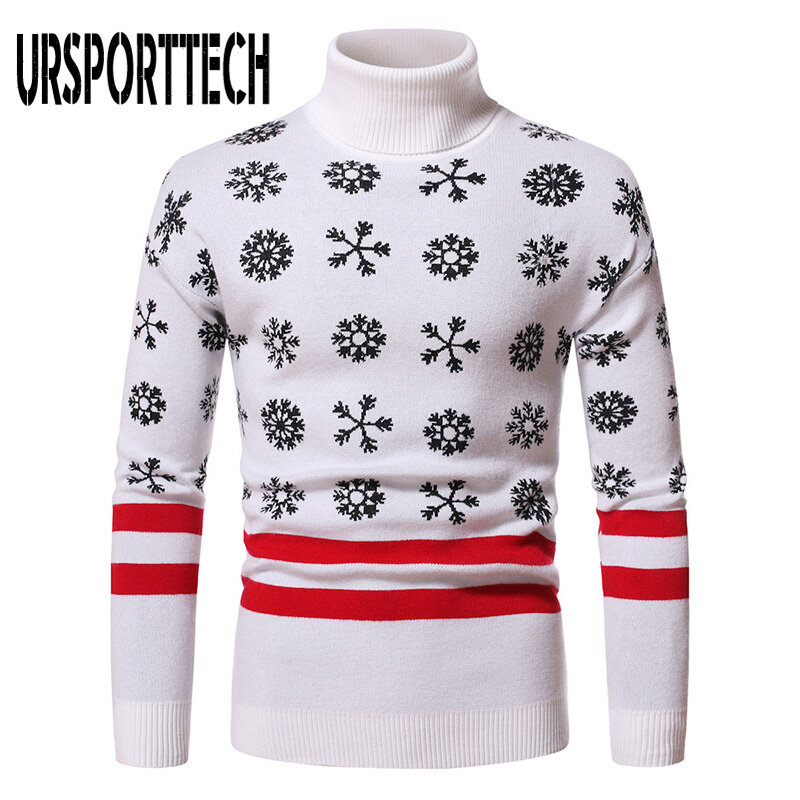 Spring Autumn Christmas Sweater Men Turtleneck Sweaters Warm Knitted Jumper Pullover Man Snowflake Print Sweaters And Pullovers