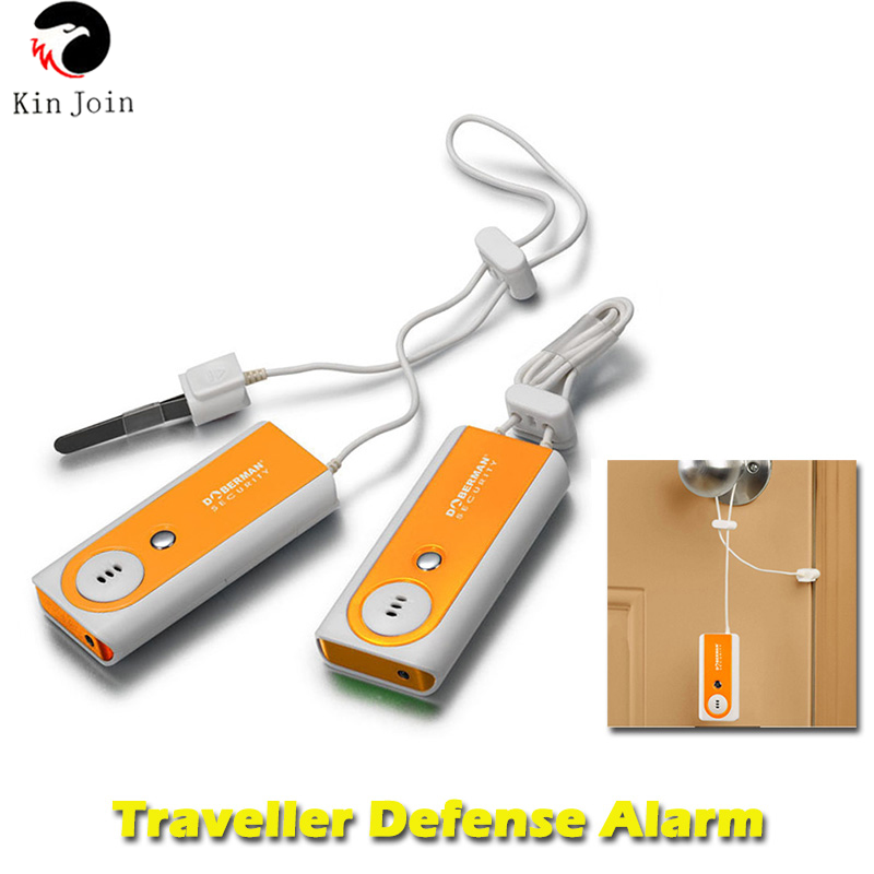 Seguridad viajero defensa alarma cubierta de protección de seguridad portátil de alarma de puerta con luz de Flash Detector Sensor de 100dB