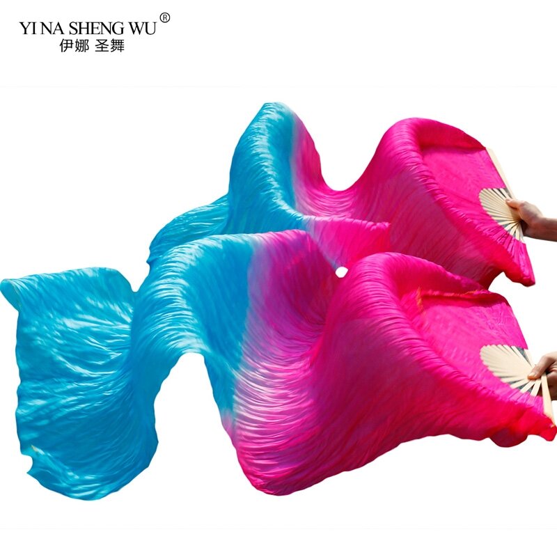 Véu longo de seda imitado ventiladores coloridos para mulheres e crianças, feitos à mão, dança do ventre, acessórios para adultos, 1 par, 1 par