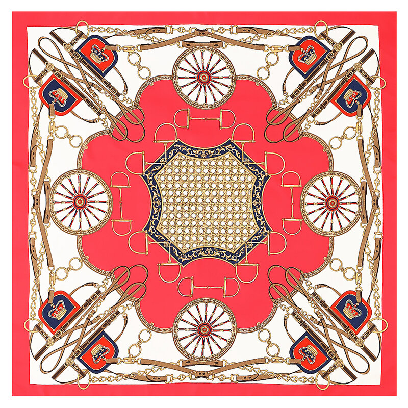 Bufanda de seda con cadena para mujer, pañuelo cuadrado grande de sarga, marca de lujo, 130cm x 130cm, 2021