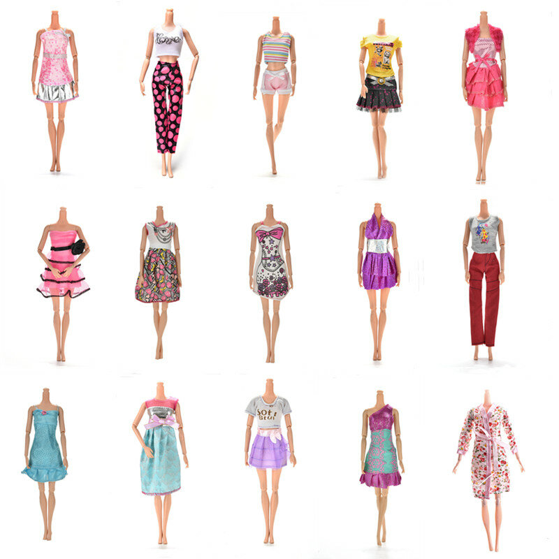 1 Set Pakaian Mode Musim Panas Pendek Lengan Bunga Cetak Dress Elegan Denim Rok untuk Boneka Barbie