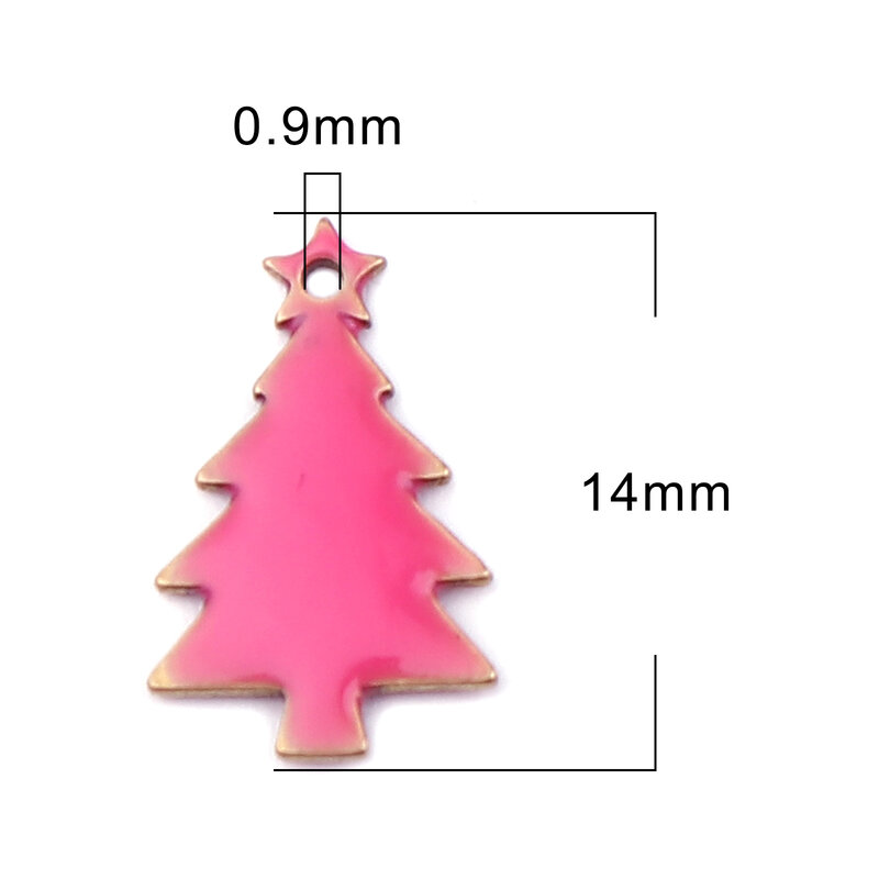 10 PCs Copper Double sided Enamelled Sequins Pendants Enmel Christmas Tree Charms Brass Color For Xmas Jewelry Making 14*7mm