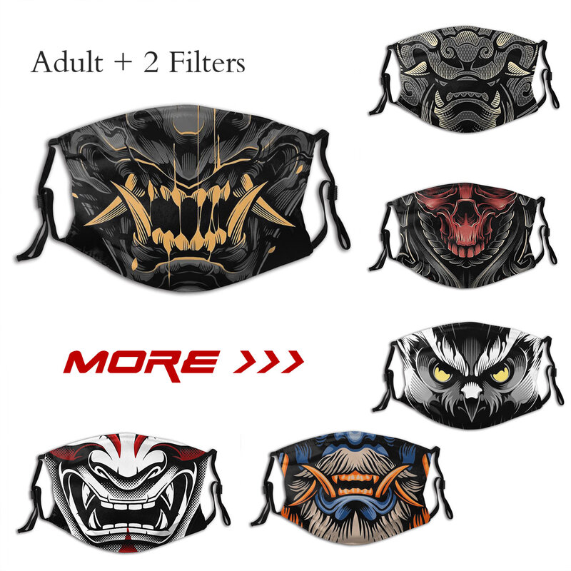 Mascarilla para adulto Oni Samurai Demon, máscara de diseño Universal lavable, saludable, con filtros PM2.5