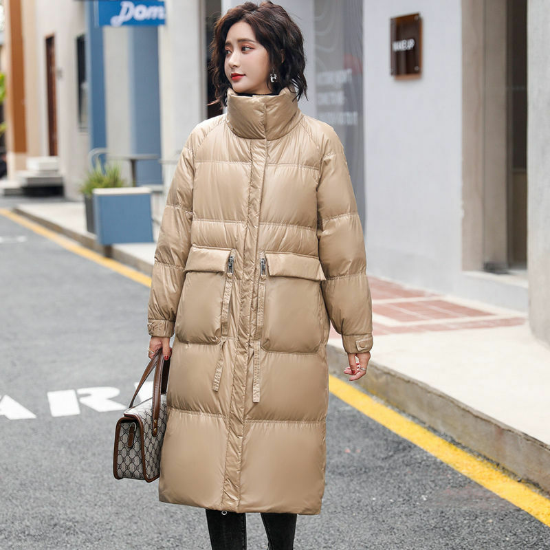 女性の冬のジャケット,ルーズで細い白い秋と冬の服,膝上,ファッショナブル,2020