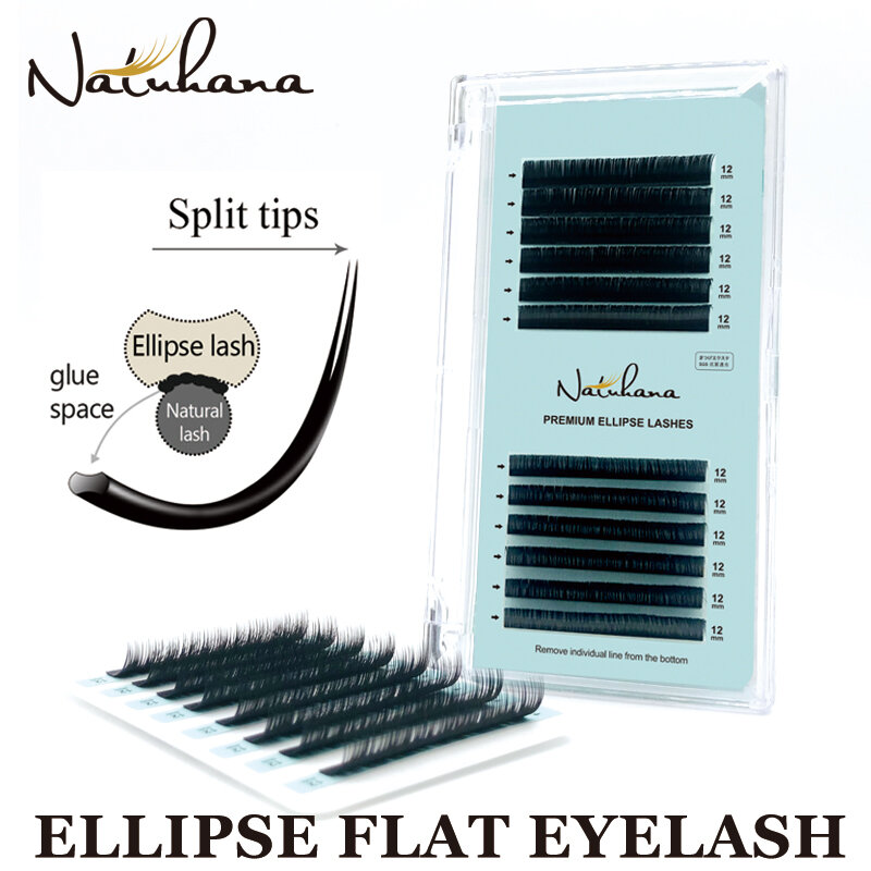 NATUHANA BCD Curl Matte Ellipse Flat Eyelash Extensions Individual Mink Soft Flat Lash Split Tips Ellipse Shaped False Eyelashes