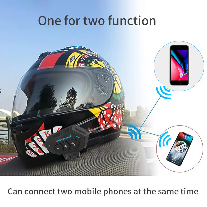 Kebidumei Bt12 Motorfiets Bluetooth 5.0 Helm Oortelefoon Draadloze Headset Handsfree Belkit Stereo Anti-Interferentie Hoofdtelefoon