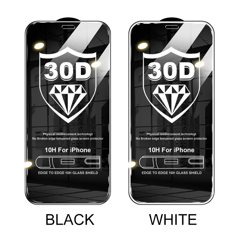 Protecteur d'écran pour iPhone, 30D, Full Cover, Poly, 15, 13, 12, 11, 14 Pro Max, X, 7, 8, Guatemala Glass, Protector