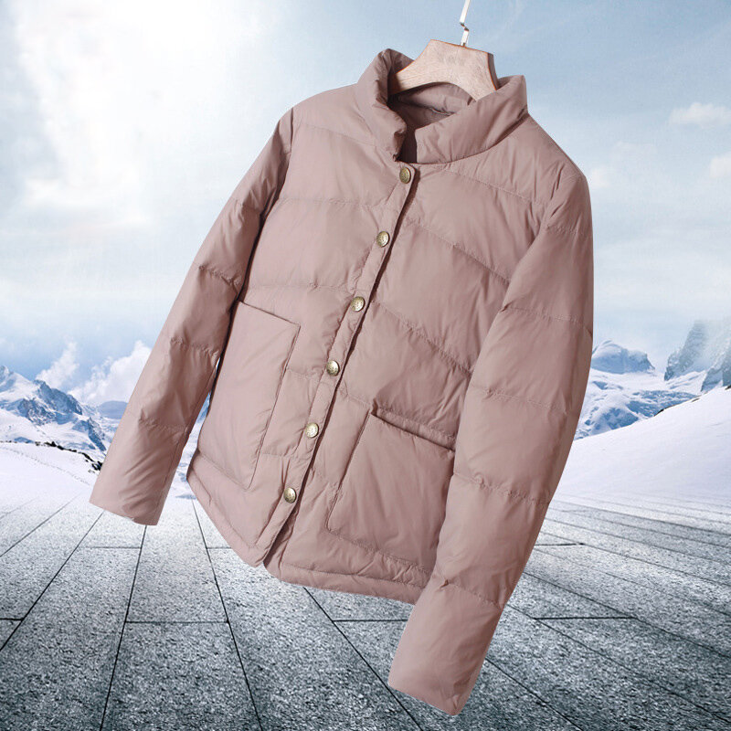 2021 nowa zimowa Ultralight ciepła Parka płaszcz modny guzik 90% kurtka z puchu kaczego wiatroszczelna jesień i zima kobiety płaszcze Ju2698