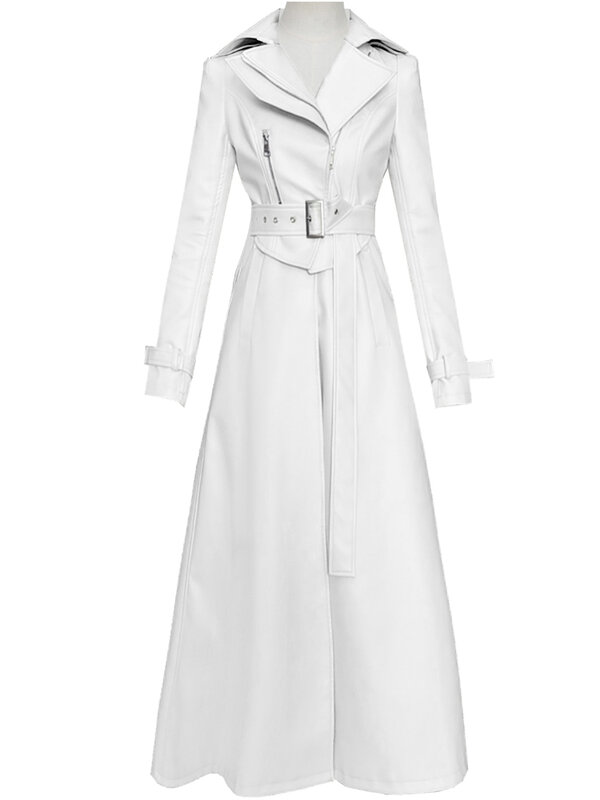 Nerazzuri 여성 긴 소매 가죽 트렌치 코트, 화이트 런웨이 코트, 우아한 럭셔리 패션 코트, 2021 디자이너, 봄