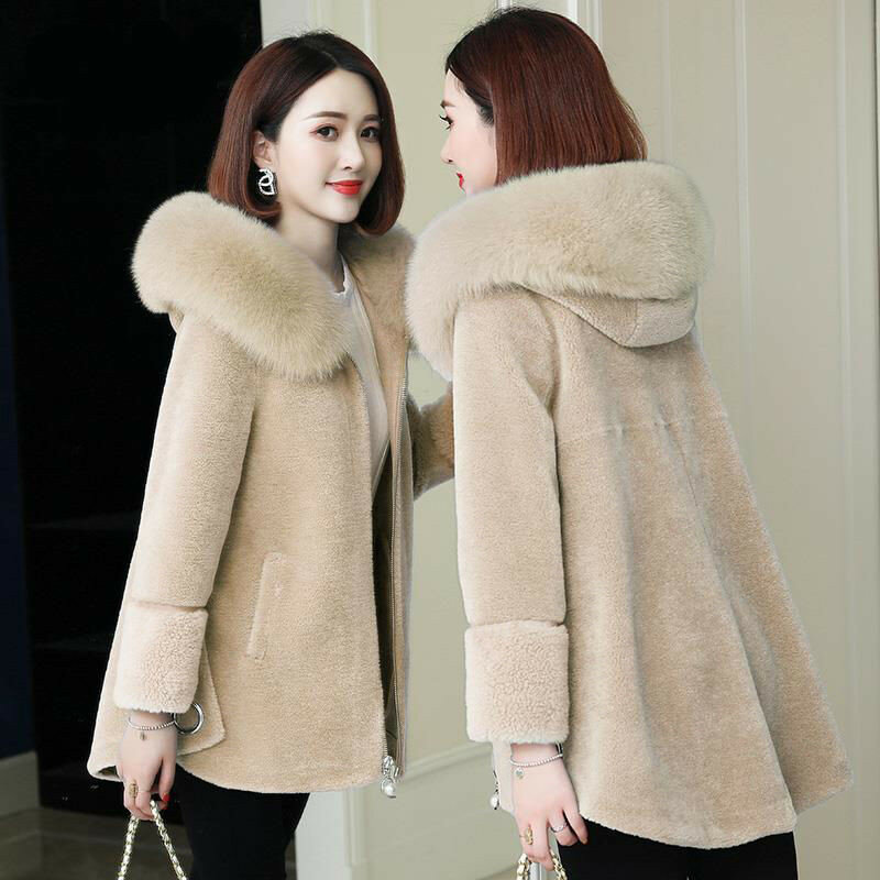 Winter Fur Jacket Womens Luxe Imitatie Wol Bontjassen Hooded Losse Lange Bovenkleding Lady Plus Size Jas