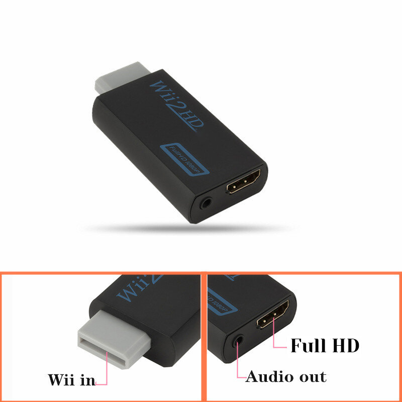 Adaptador Full HD 1080P compatible con Wii a HDMI, convertidor de Audio de 3,5mm para PC, HDTV, Monitor, Wii2 a HDMI