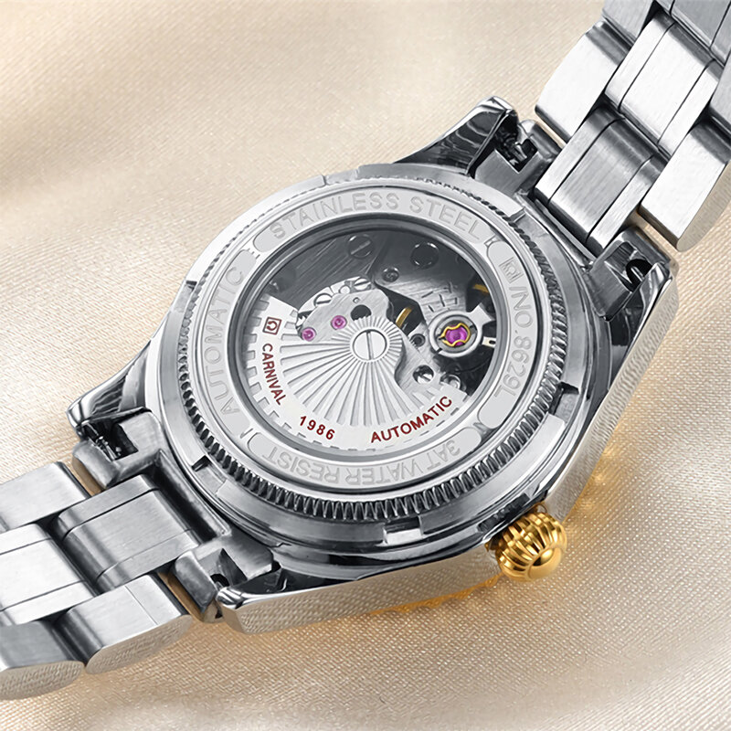 CARNIVAL-reloj mecánico de lujo para mujer, pulsera de acero inoxidable, elegante reloj automático de diamantes para mujer, 8629