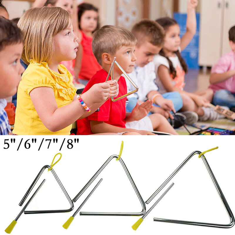 Instrumento Musical de percusión de Metal duradero para niños, banda triangular de 5/6/7/8 pulgadas, juguete infantil, instrumento Musical de triángulo Orff